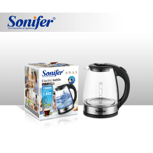 Sonifer SF-2132 1.8L Glass Stainless Steel Electric Kettle Kettle Glass Kettle - Image 5