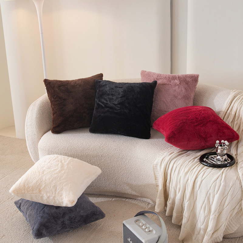 Rabbit Fur Solid-Color Pillow Cover
