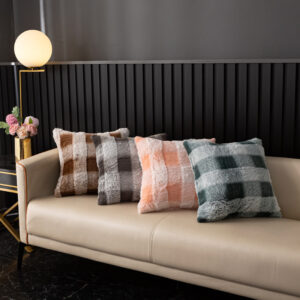 Rabbit Fur Checkered Pillow Cover