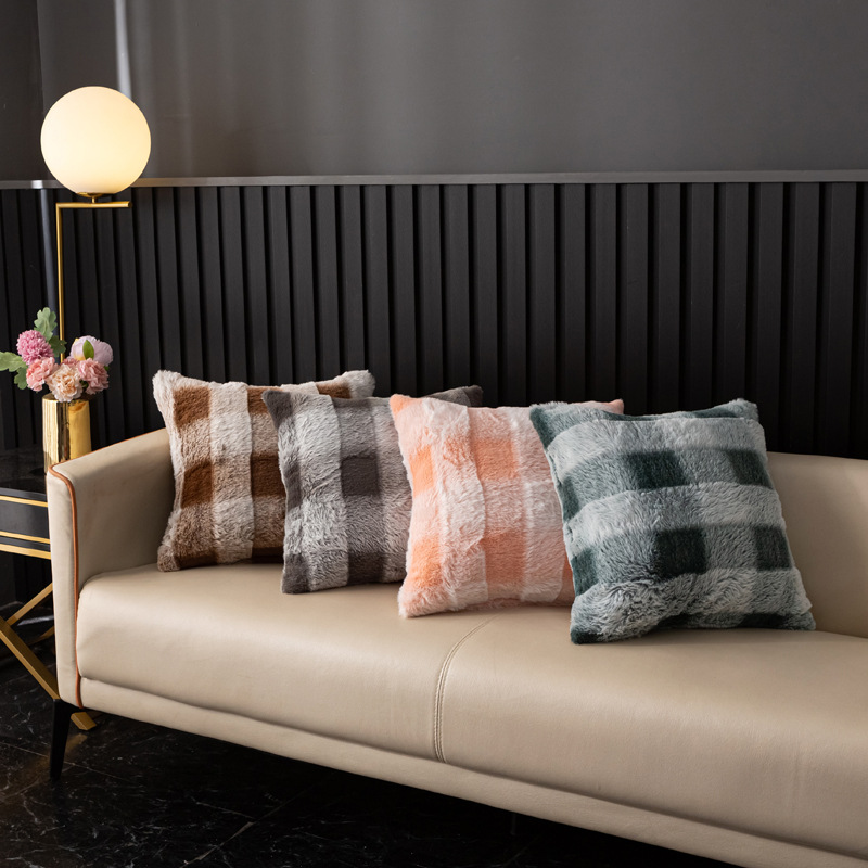Rabbit Fur Checkered Pillow Cover