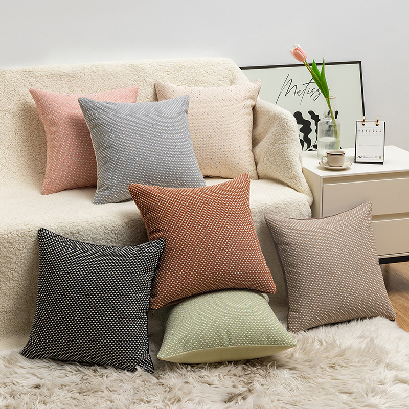 Chenille Cushion Cover with Diamond Pattern and Colorful Dots