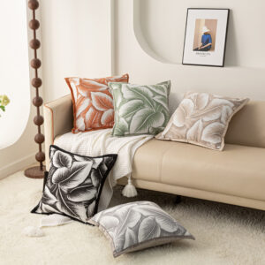 Chenille Large-Leaf-Patterned Cushion Cover